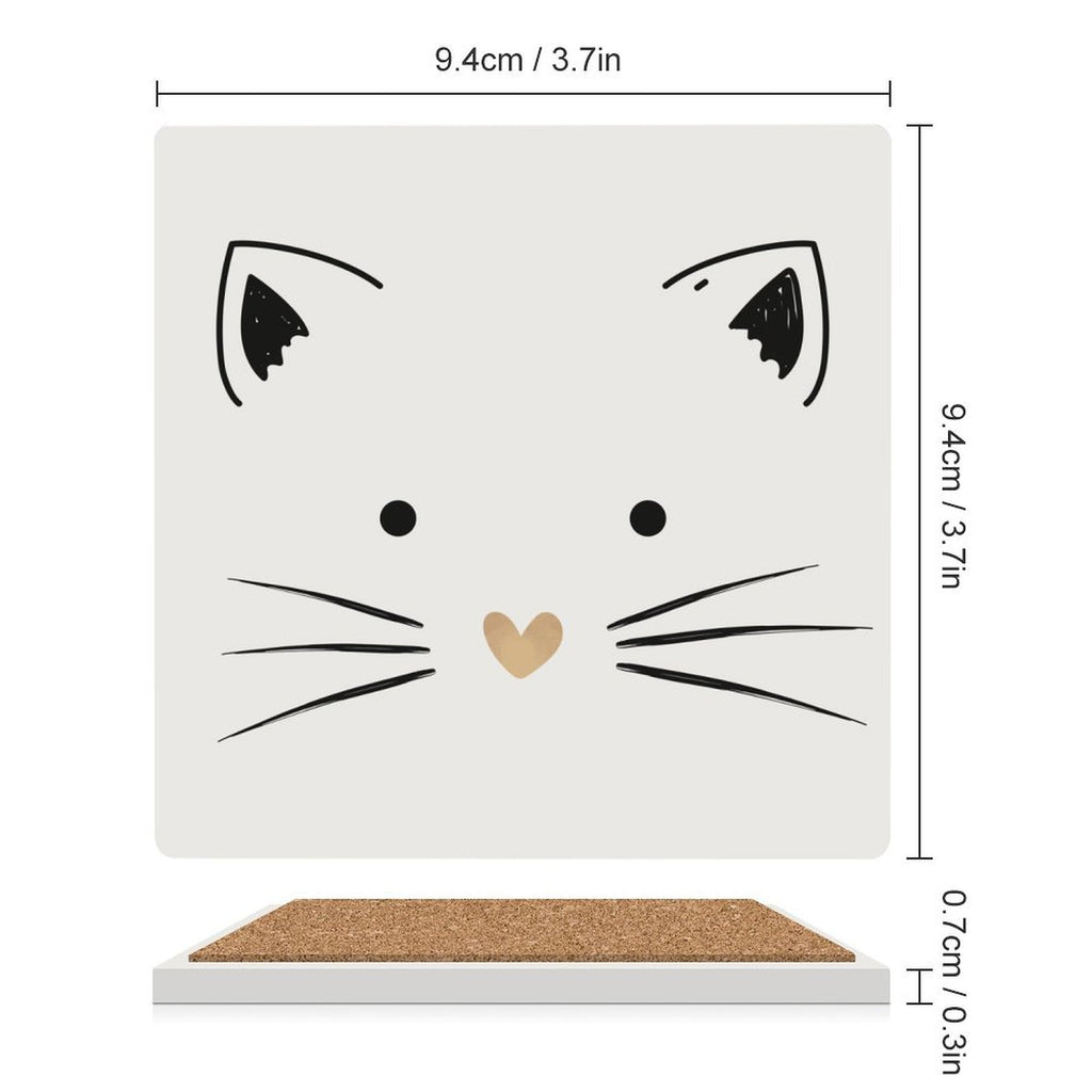 Cat With Gold Heart - Ceramic Coasters (Square) Ceramic Coasters animal Printed Offshore