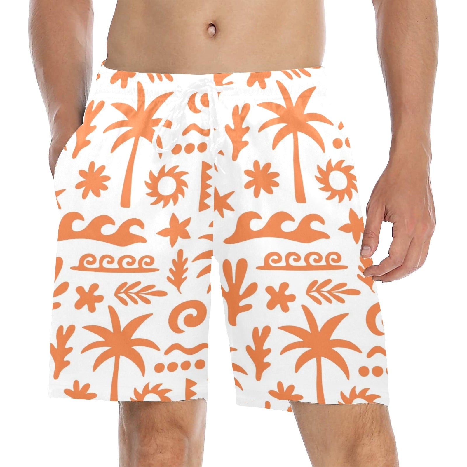 Orange Surf Men's Mid-Length Beach Shorts 5XL Men's Mid-Length Beach Shorts Printed Offshore Surf
