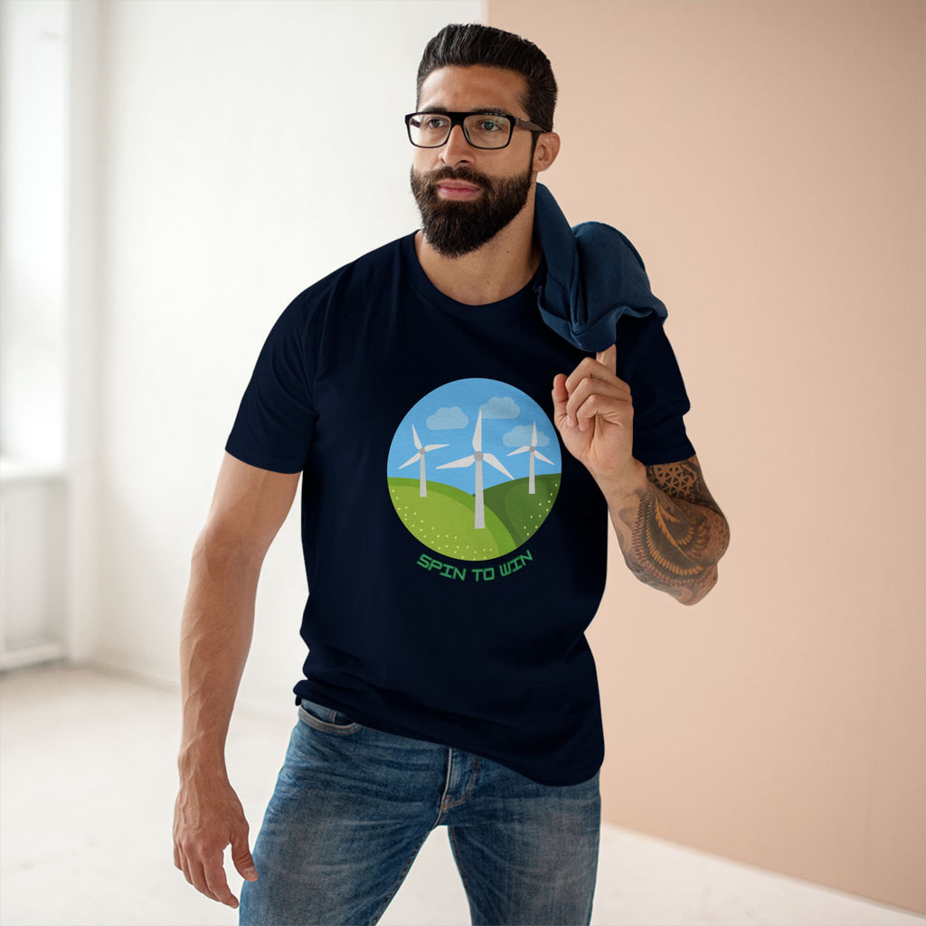Spin To Win, Wind Turbine Green Energy - Men's Staple Tee Navy Mens Premium T-Shirt Environment Printed in AU and US