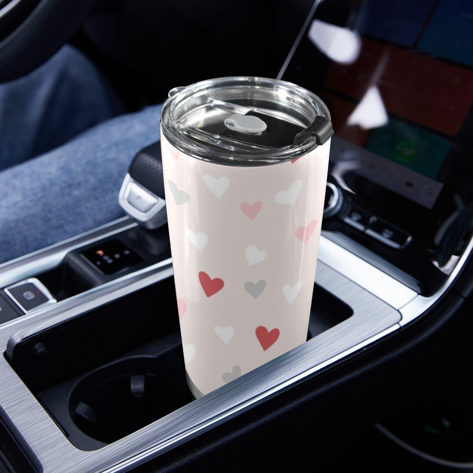 Pretty Hearts - 20oz Mobile Tumbler with Lid (Black Lock) 20oz Travel Mug Love Printed Offshore