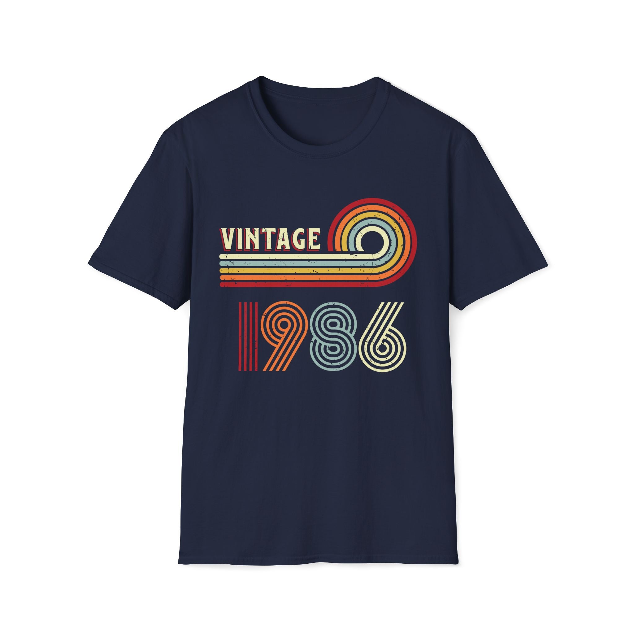Turning 40 Vintage 1986 Retro Striped Unisex T-Shirt Navy Unisex Adult T-shirt Birthday Globally Fulfilled