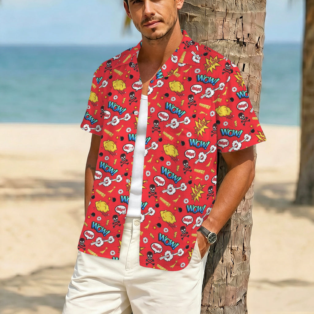Comic Book Red Men's Crinkle Hawaiian Shirt