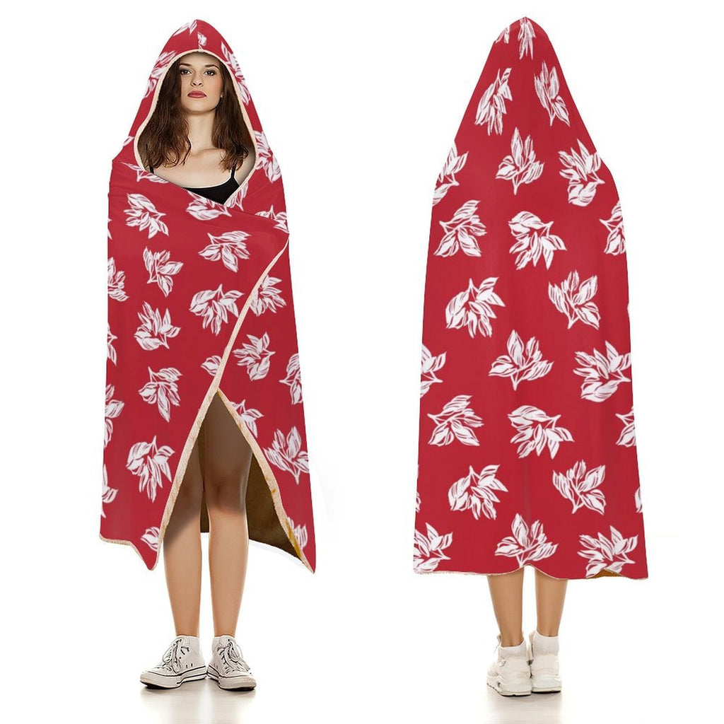 Retro Red Hawaiian Foliage Kids Hooded Blanket 100cm x 130cm Kids Hooded Blanket Plants Printed Offshore Surf