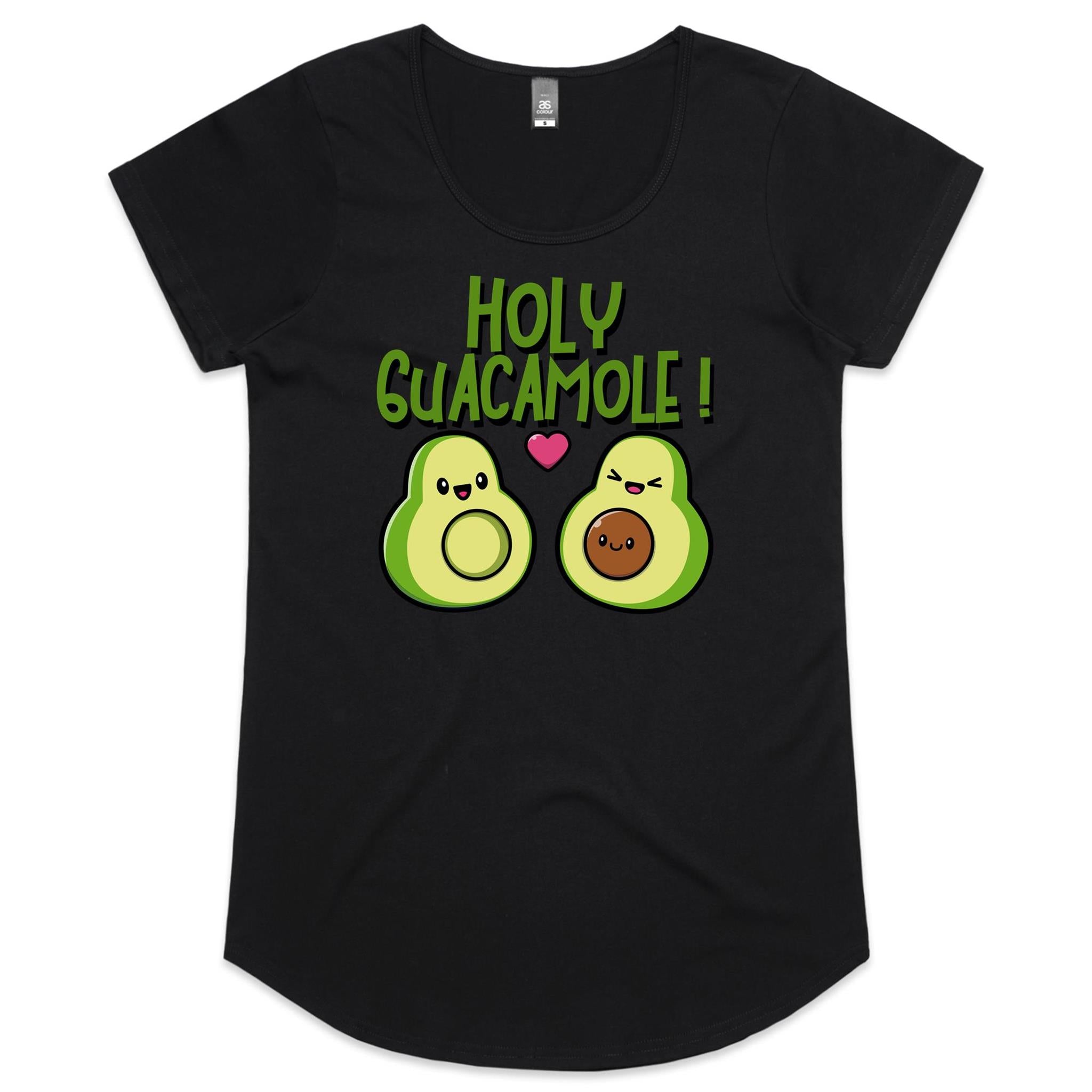 Holy Guacamole, Pregnant Avocado - Womens Scoop Neck T-Shirt Black Womens Scoop Neck T-shirt Food Printed In Australia
