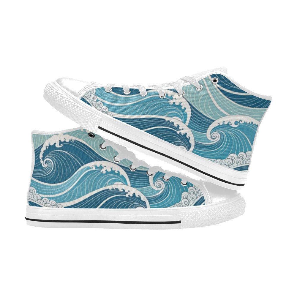 Ocean Waves Women's High Top Canvas Shoes Womens Classic High Top Shoes Ocean Printed Offshore