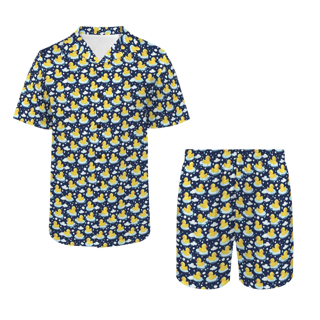 Rubber Ducks On Dark Men's Hawaiian Shirt & Shorts Set