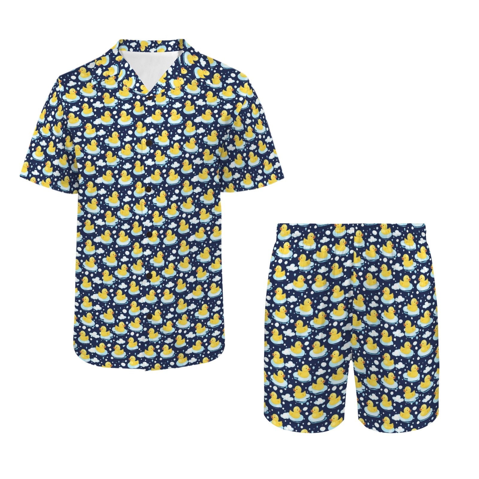 Rubber Ducks On Dark Men's Hawaiian Shirt & Shorts Set