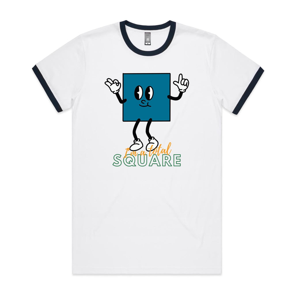 I'm A Total Square, Maths - Staple Ringer Tee White Navy Ringer T-Shirt Maths Printed In Australia
