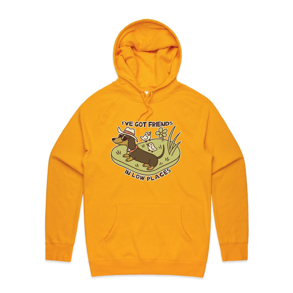 Dachshund, I've Got Friends In Low Places Men's AS Colour Hoodie Gold Mens Hoodie animal Printed In Australia