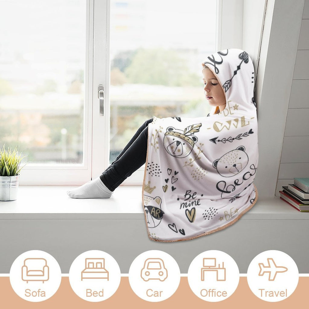 Bears Kids Hooded Blanket 100cm x 130cm Kids Hooded Blanket animal Printed Offshore