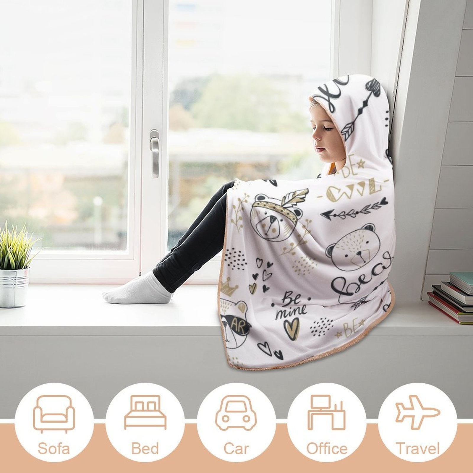 Bears Kids Hooded Blanket 100cm x 130cm Kids Hooded Blanket animal Printed Offshore
