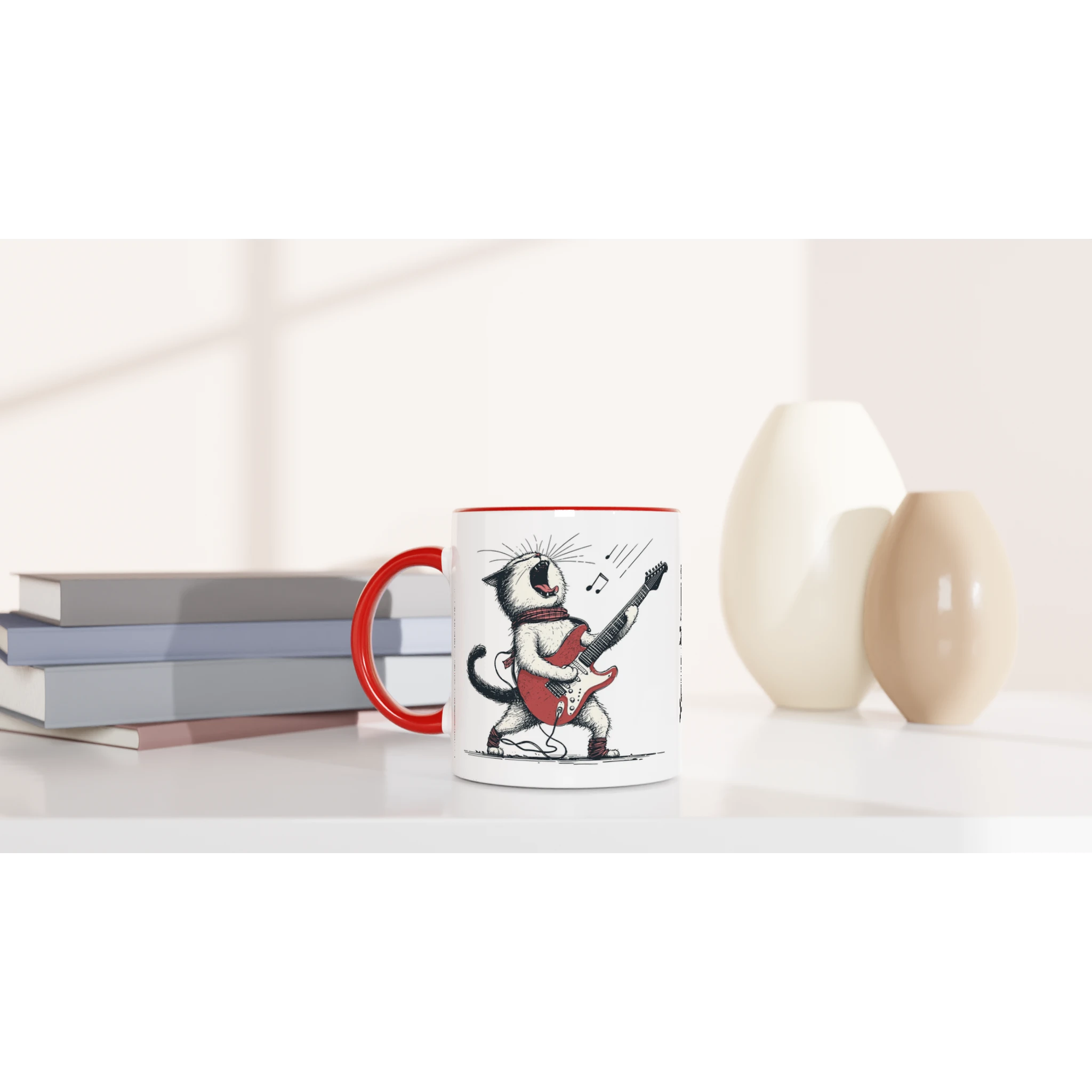 Personalised Cat Playing Guitar 11oz Ceramic Mug Personalised 11oz Mug animal Globally Fulfilled Music