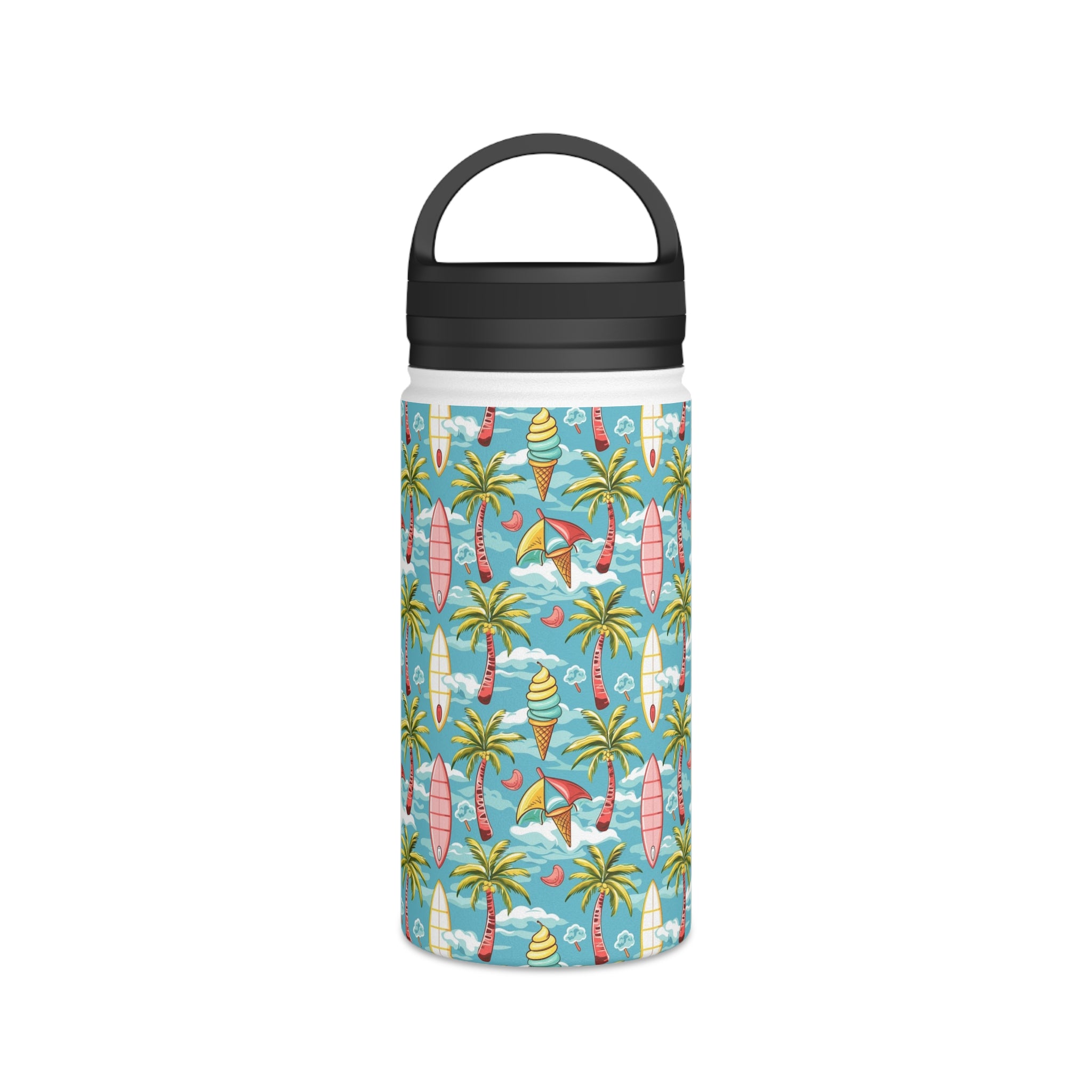 Summer Surf - Stainless Steel Water Bottle, Handle Lid White 12oz Stainless Steel Water Bottle With Handle Lid Globally Fulfilled Summer Surf