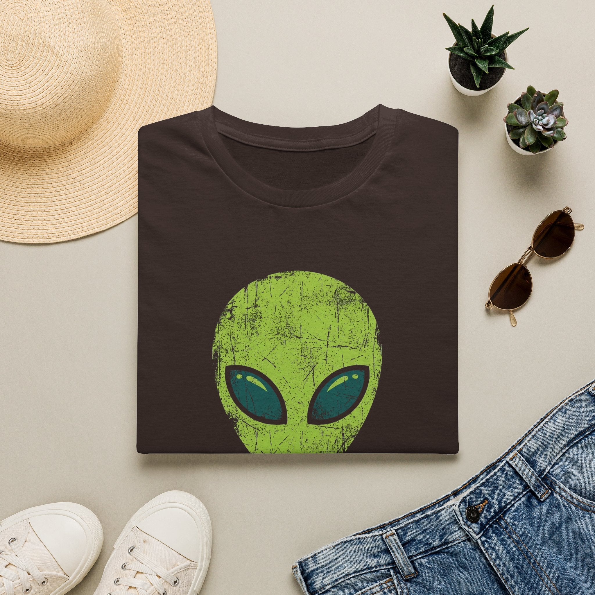 Green Alien Head Humans Aren't Real Unisex T-Shirt Unisex Adult T-shirt Globally Fulfilled Sci Fi