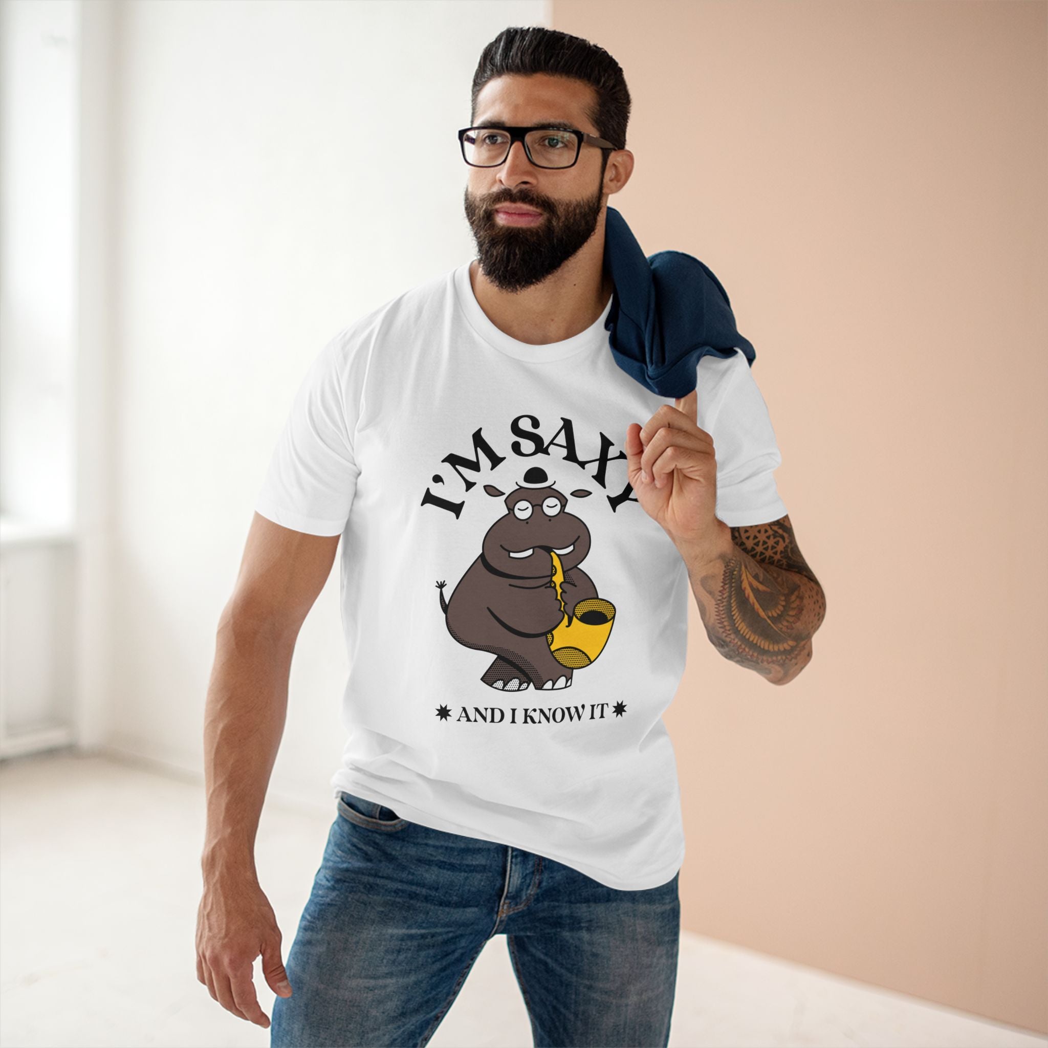 I'm Saxy And I Know It, Saxophone Player - Men's Staple Tee White Mens Premium T-Shirt Animal Music Printed in AU and US