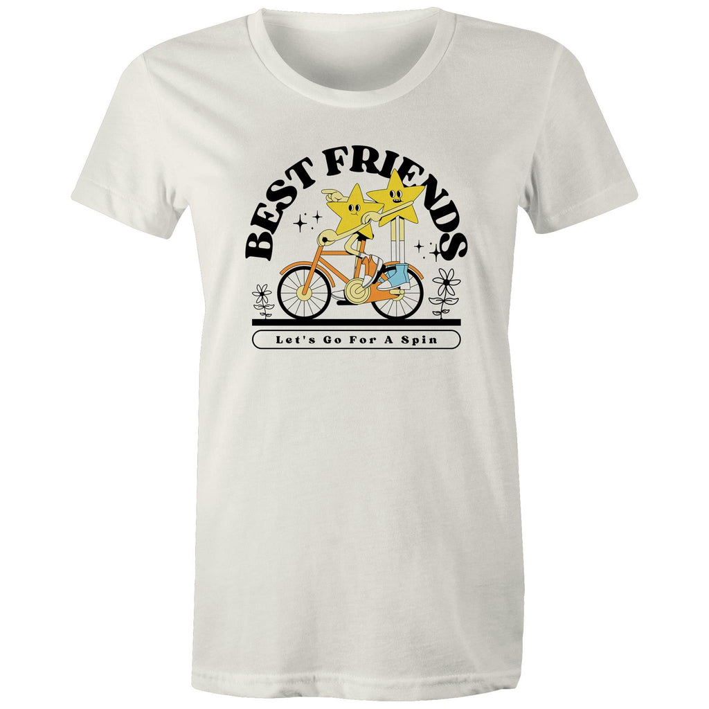 Best Friends, Riding A Bike - Womens T-shirt Natural Womens T-shirt Printed In Australia Retro