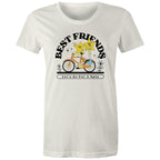 Best Friends, Riding A Bike - Womens T-shirt Natural Womens T-shirt Printed In Australia Retro
