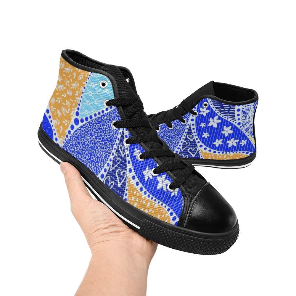 Blue Swirl - Kids High Top Canvas Shoes