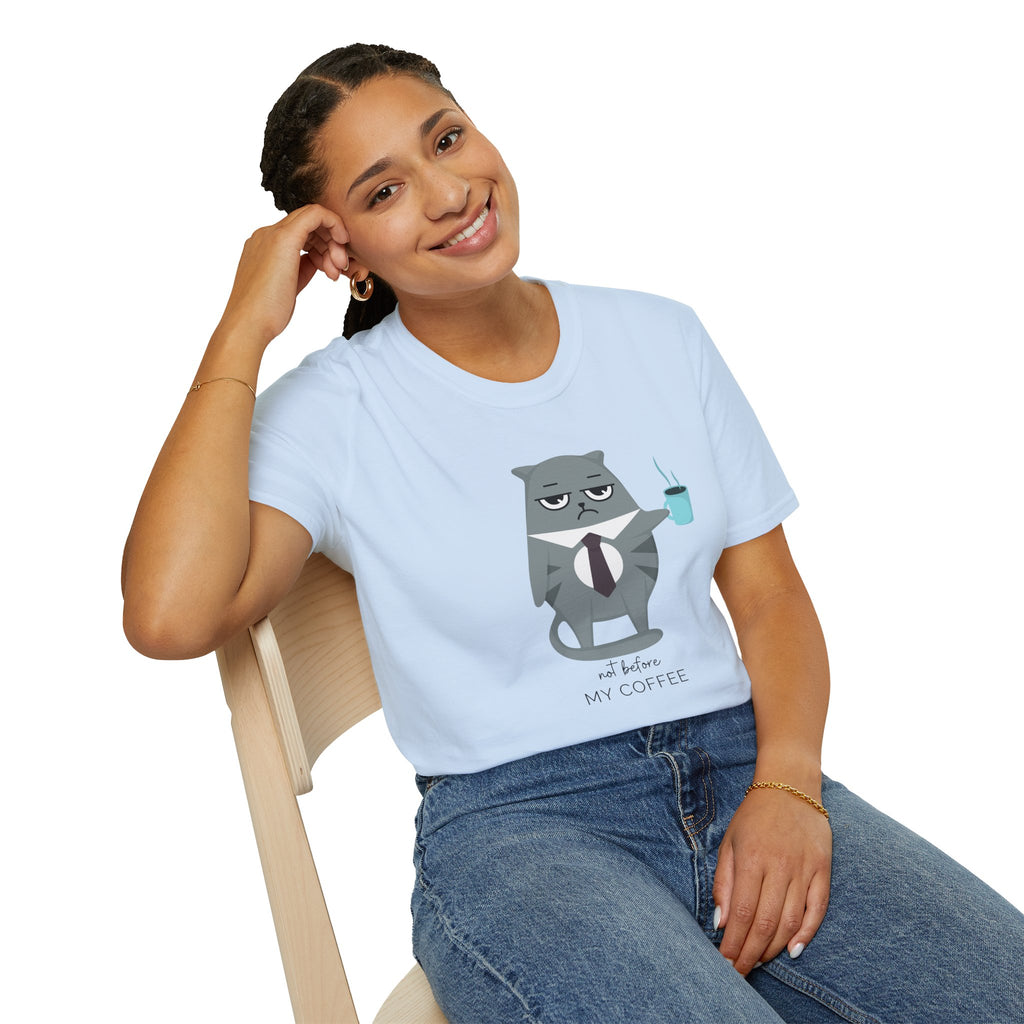 Not Before My Coffee, Cat - Unisex Softstyle T-Shirt