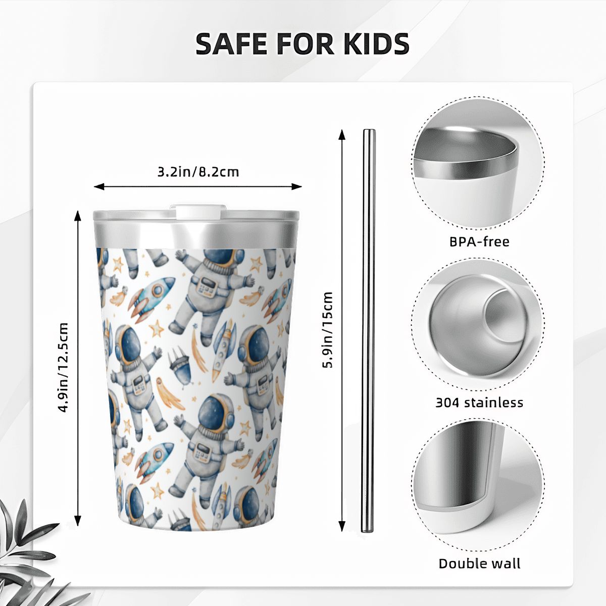 Astronauts And Rocket Ships Small Stainless Steel Travel Mug Cup 12oz/350ml