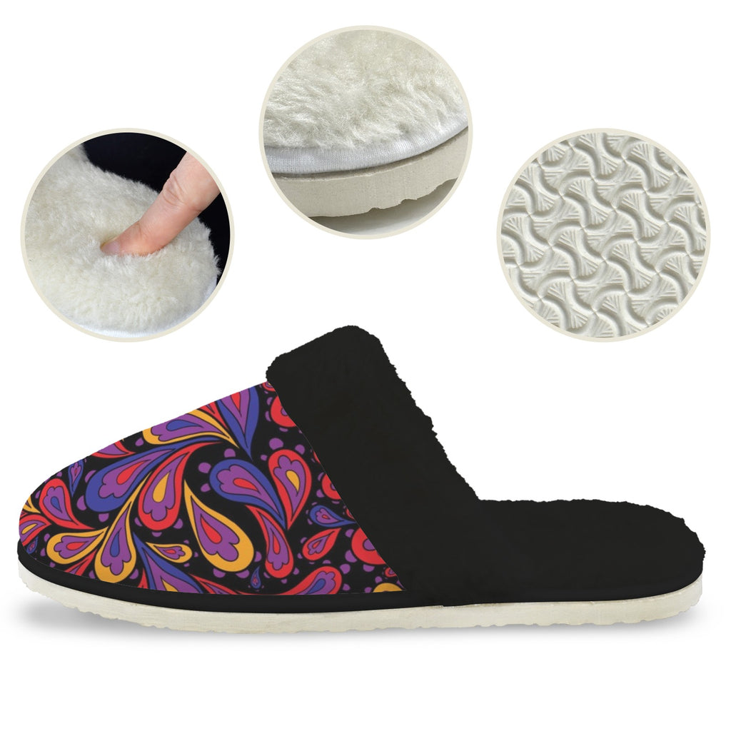Paisley Swirl Men's Fur Trim Thick-Sole Indoor Slippers Men's Fur Trimmed Slippers Printed Offshore