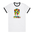 Melting Cube Men's AS Colour Ringer Tee White Black Ringer T-Shirt Games Printed In Australia