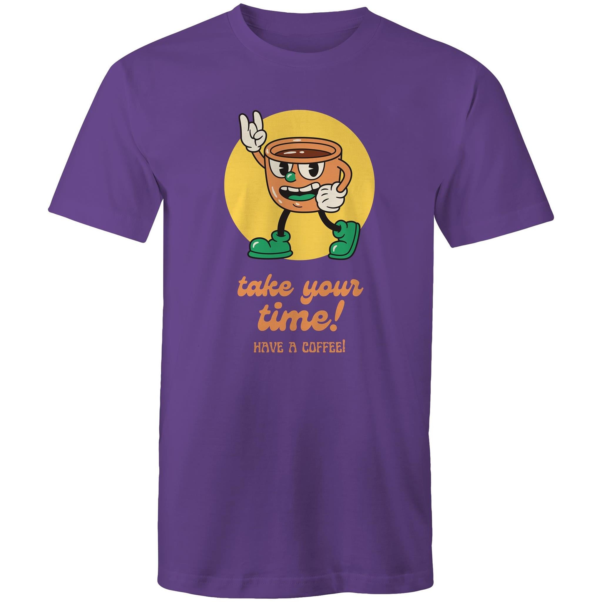 Take Your Time, Have A Coffee - Mens T-Shirt Purple Mens T-shirt Coffee Printed In Australia