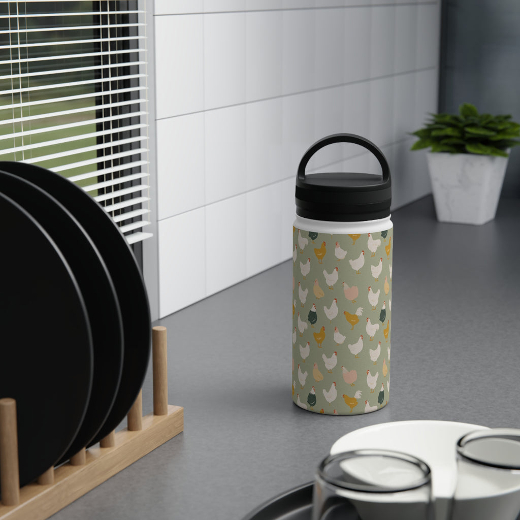 Chicken Life Stainless Steel Water Bottle, Handle Lid Stainless Steel Water Bottle With Handle Lid animal Globally Fulfilled