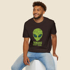 Green Alien Head Humans Aren't Real Unisex T-Shirt Unisex Adult T-shirt Globally Fulfilled Sci Fi