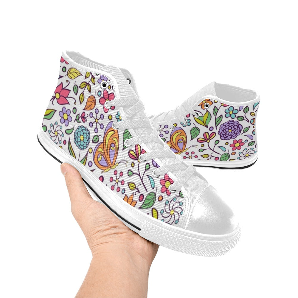 Hippy Butterfly And Flowers - Kids' High Top Canvas Shoes Kids High Top Canvas Shoes Printed Offshore Retro
