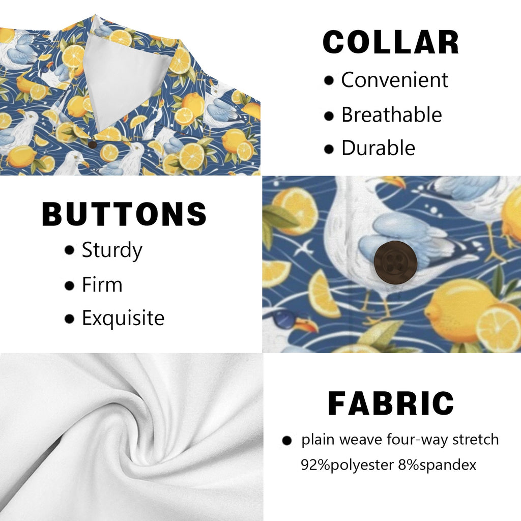 Lemon Seagull Men's Short Sleeve Hawaiian Shirt Men's Hawaiian Shirt (New) animal Printed Offshore