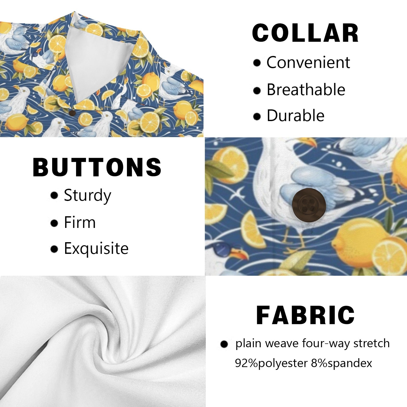 Lemon Seagull - Men's Short Sleeve Hawaiian Shirt Men's Hawaiian Shirt (New) animal Printed Offshore
