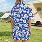 Blue Hawaiian Floral Women's Windbreaker Short Set Women's Windbreaker Short Set Plants Printed Offshore