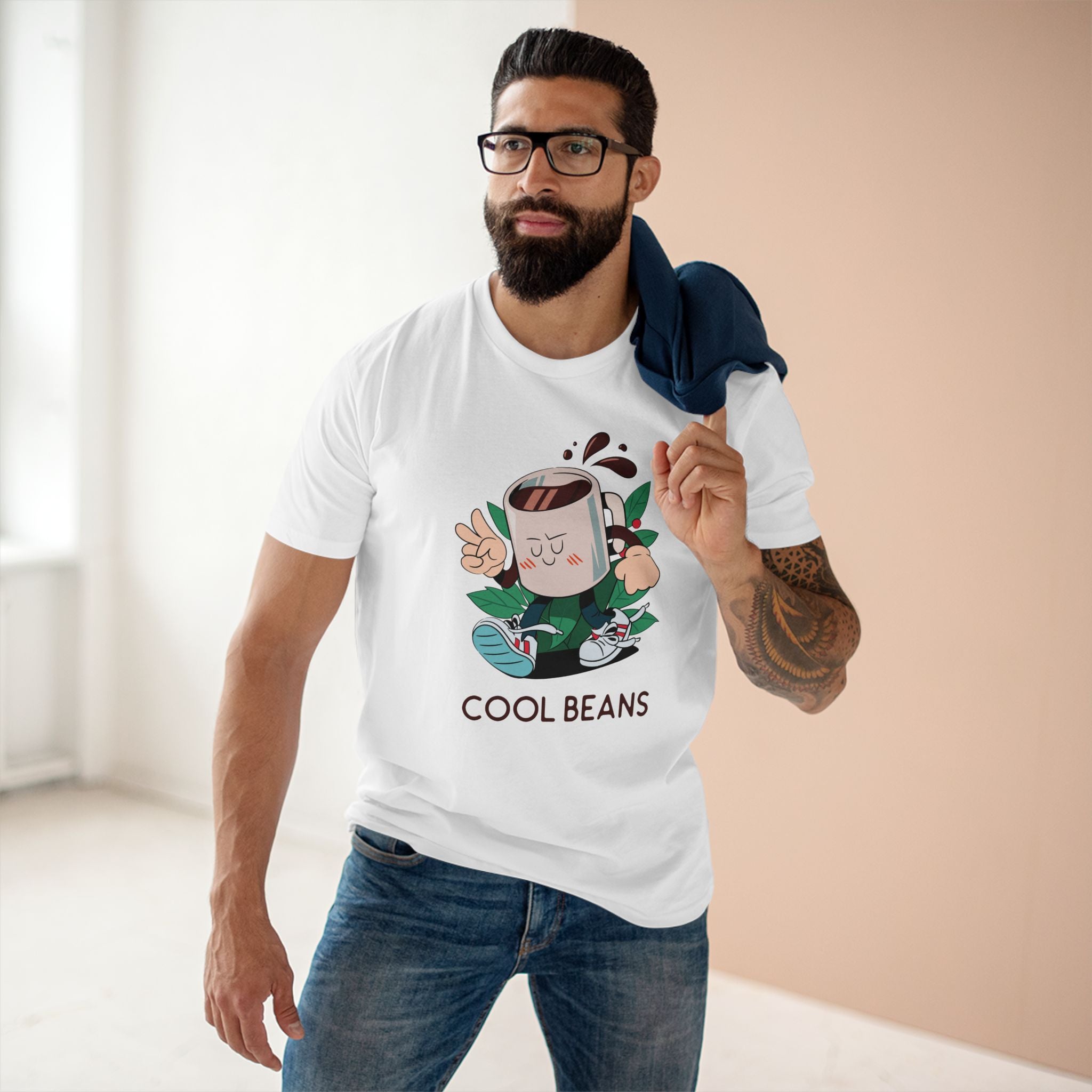 Cool Beans, Coffee - Men's Staple Tee White Mens Premium T-Shirt Coffee Printed in AU and US