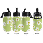 White Flower On Green 12oz Kids Water Bottle with Straw Lid