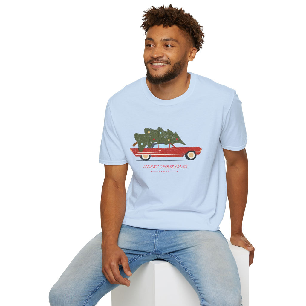 Retro Christmas Tree On Car - Unisex Softstyle T-Shirt
