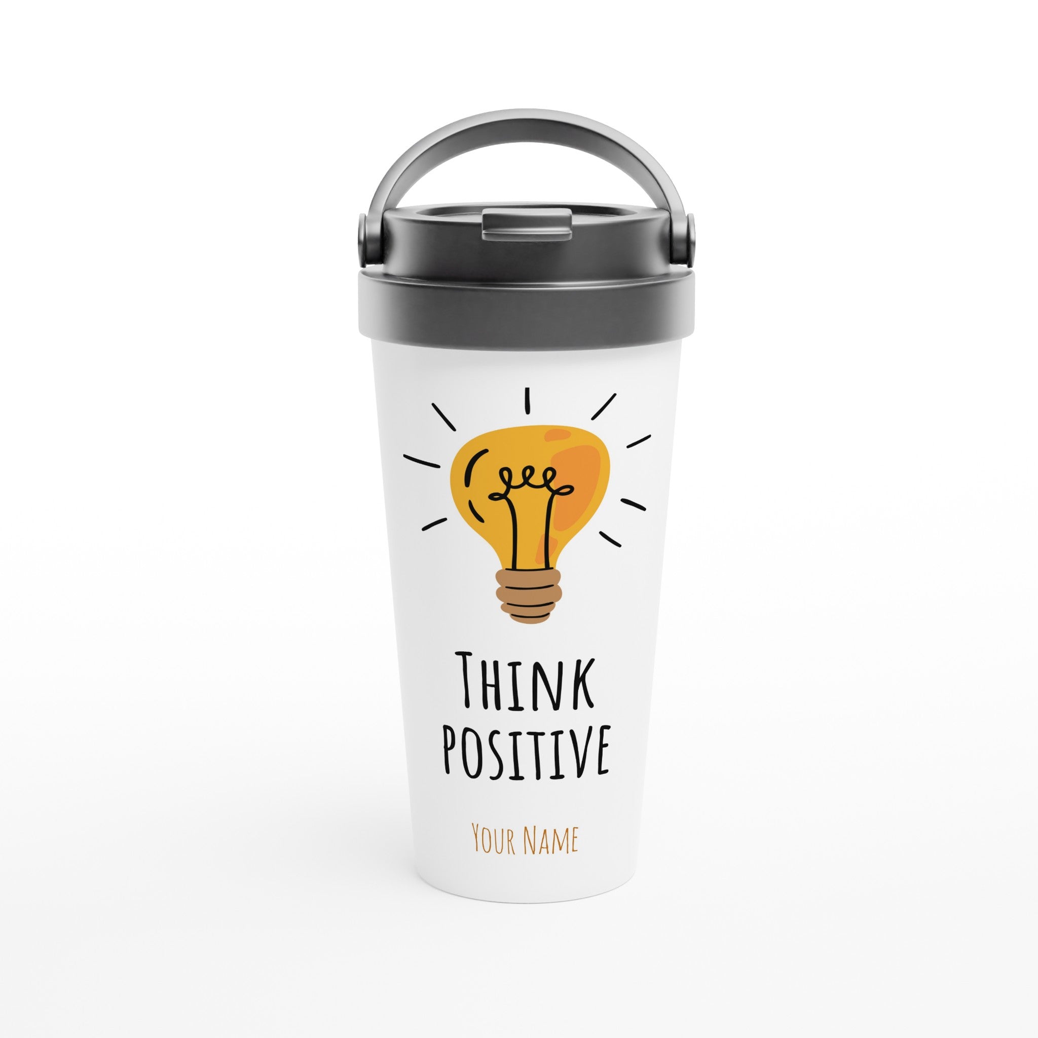 Personalised - Think Positive - White 15oz Stainless Steel Travel Mug Default Title Personalised Travel Mug Globally Fulfilled positivity