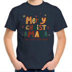 Merry Christmas And Happy New Year - Kids Youth T-Shirt Navy Kids Christmas T-shirt Christmas Printed In Australia