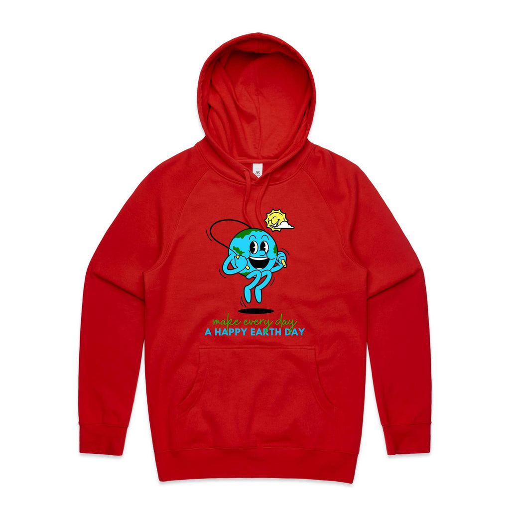 Make Every Day A Happy Earth Day - Mens Hoodie Red Mens Hoodie Environment Printed In Australia