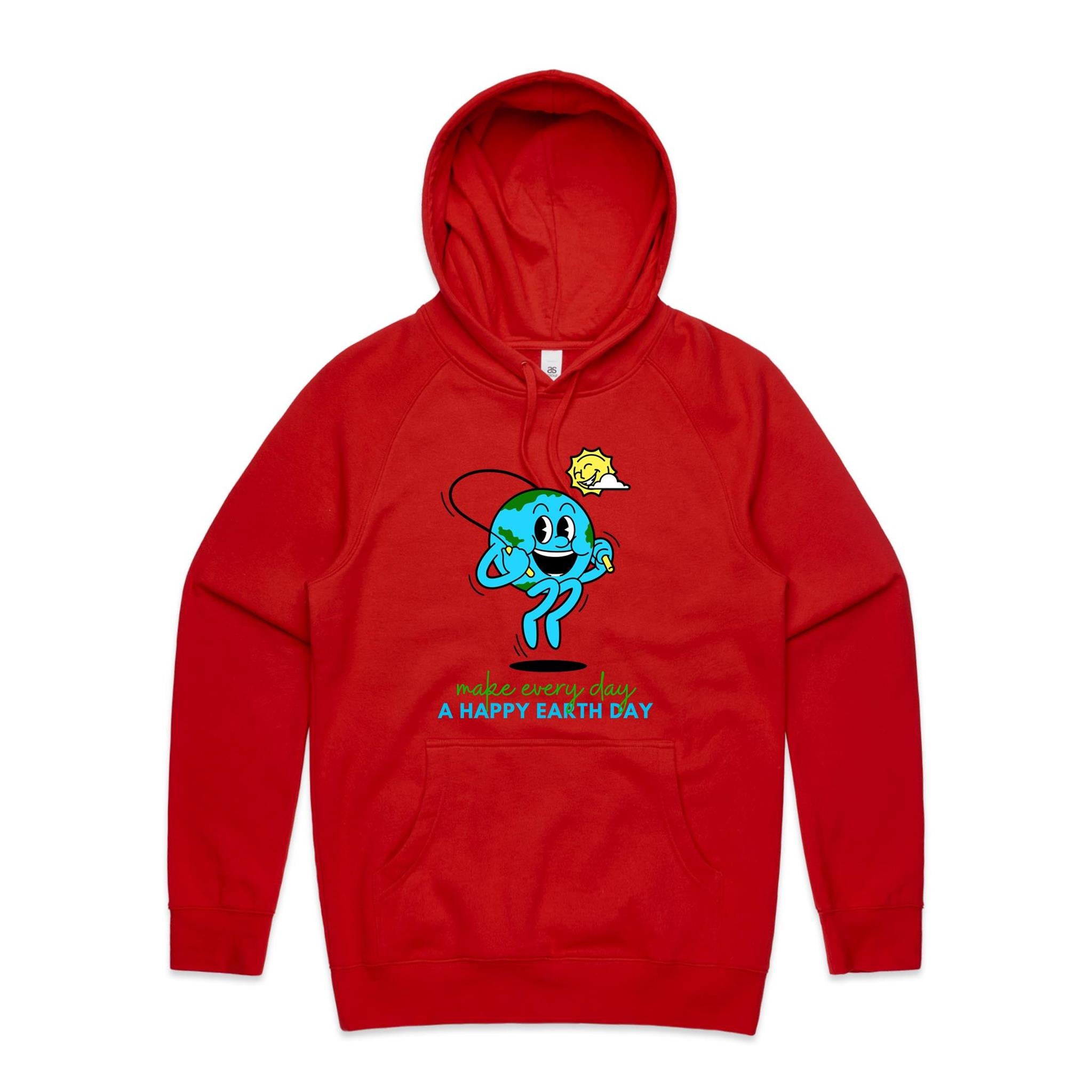 Make Every Day A Happy Earth Day - Mens Hoodie Red Mens Hoodie Environment Printed In Australia