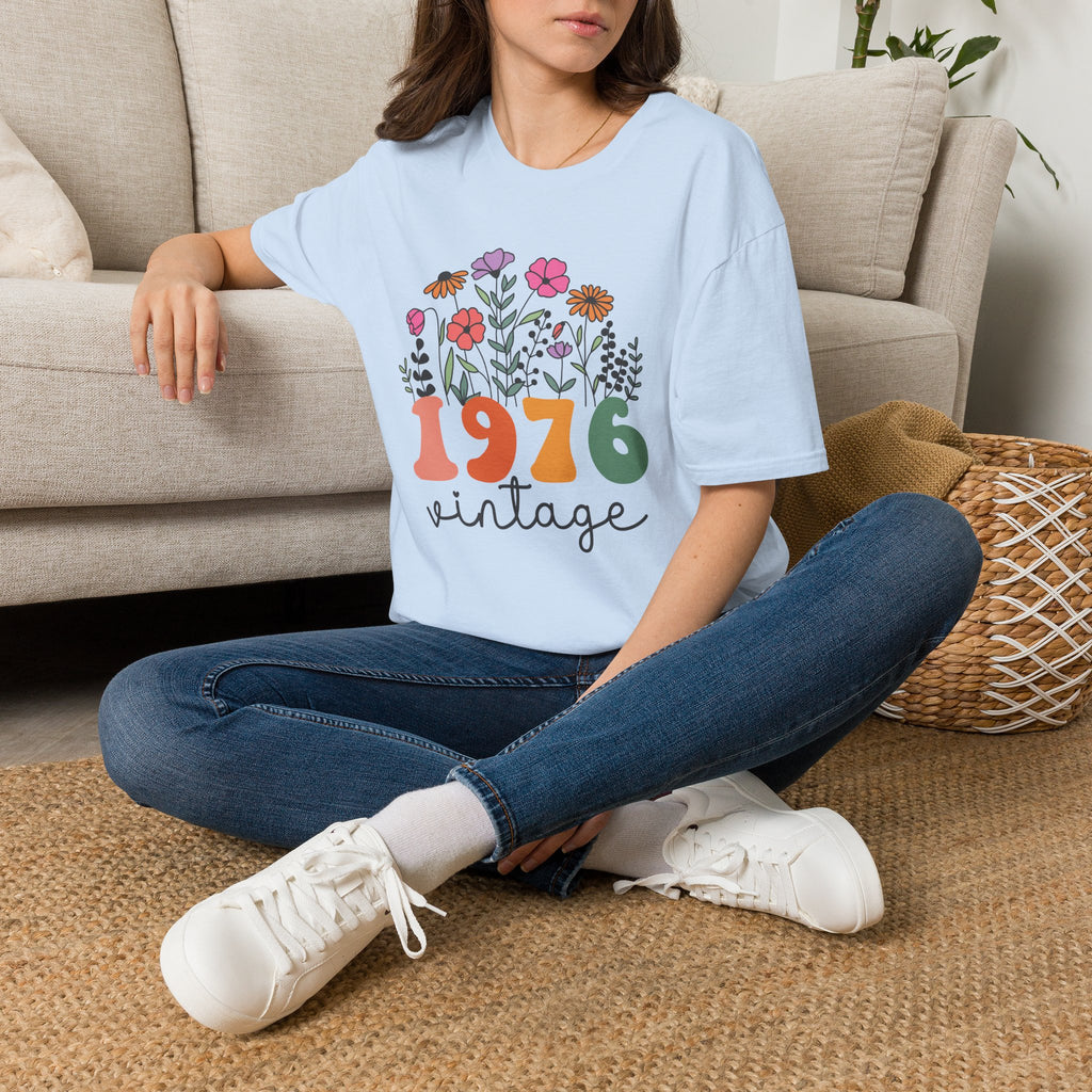 Turning 50, 1976 Vintage Floral Unisex Softstyle T-Shirt T-Shirt Australian Printer Birthday