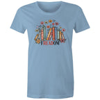 Freedom, Reading Books - Womens T-shirt Carolina Blue Womens T-shirt Printed In Australia Reading