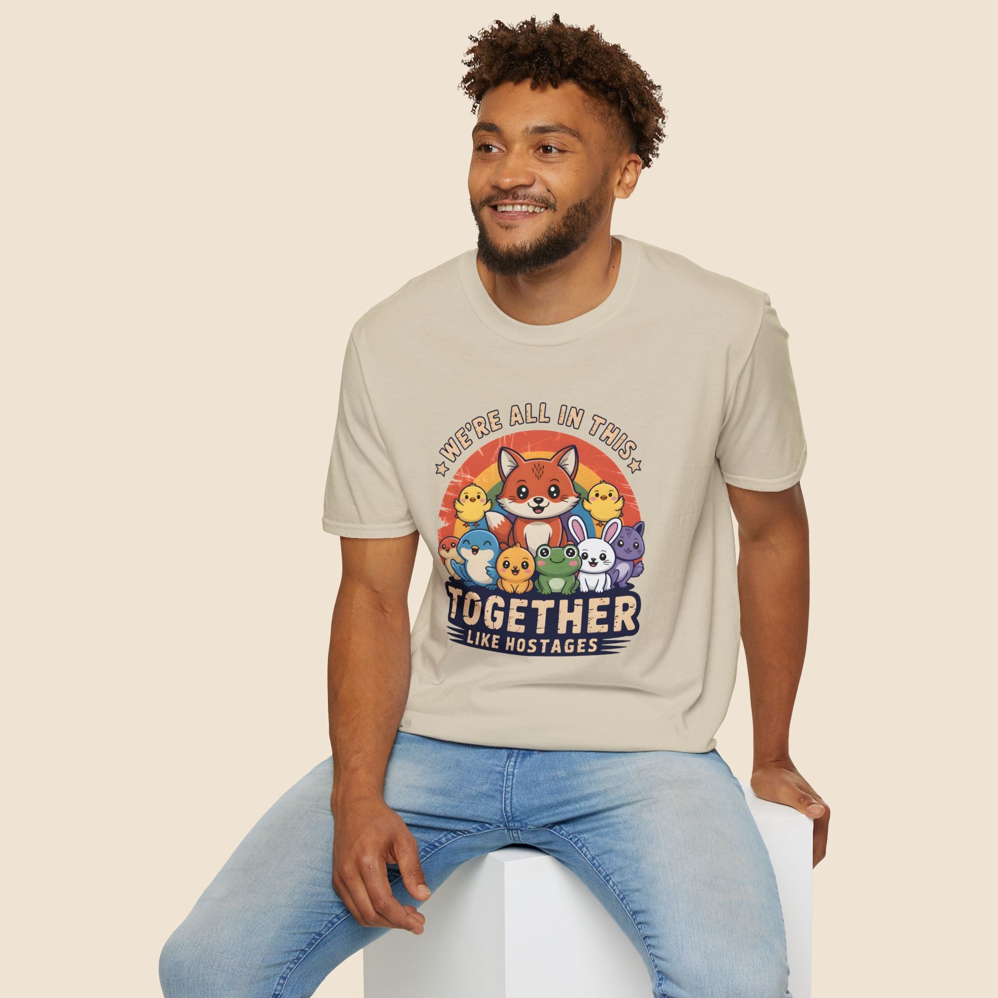 Cute Fox and Animal Friends We're All In This Together Like Hostages Unisex T-Shirt Unisex Adult T-shirt animal Globally Fulfilled