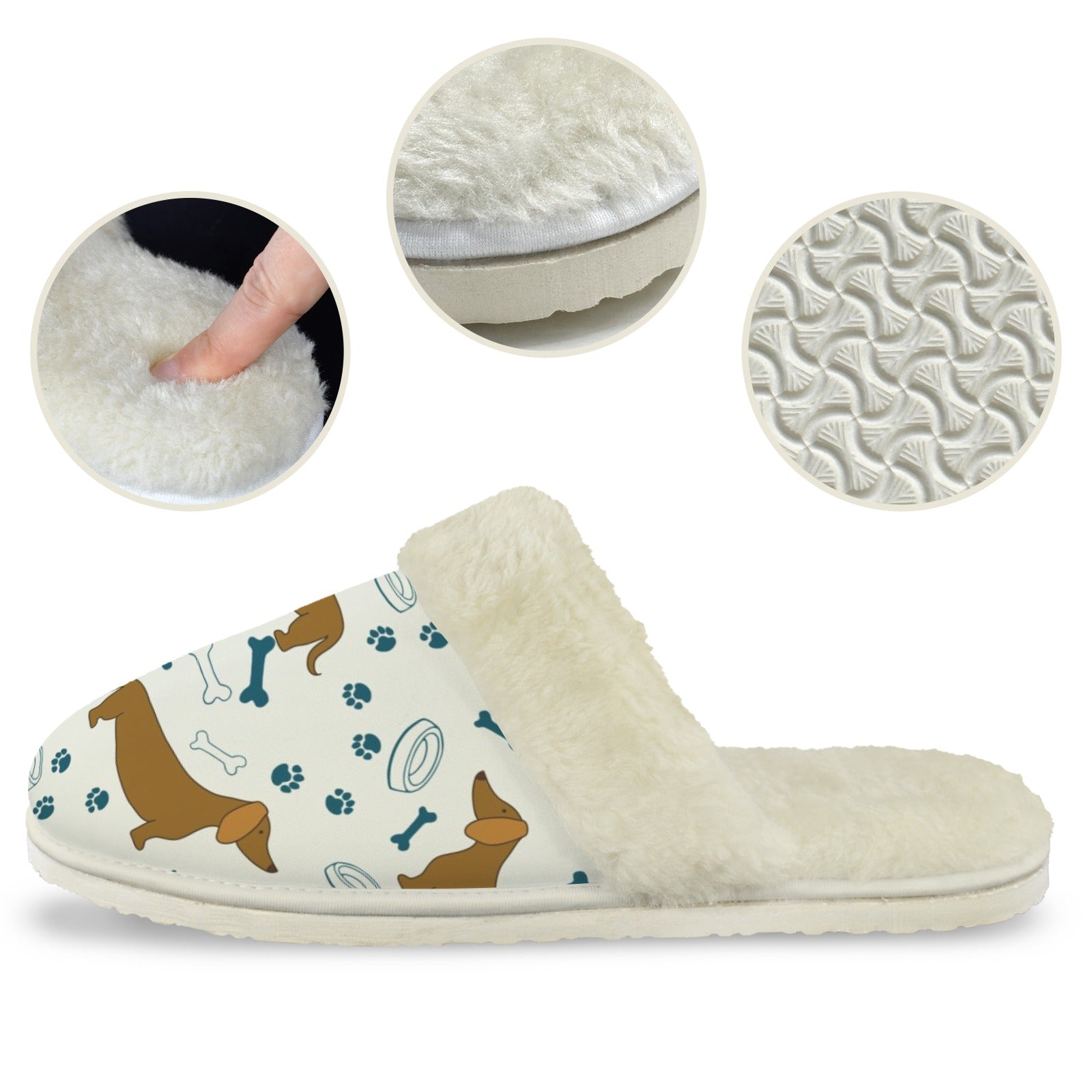 Sausage Dog Men's Fur Trim Thick-Sole Indoor Slippers Men's Fur Trimmed Slippers animal Printed Offshore