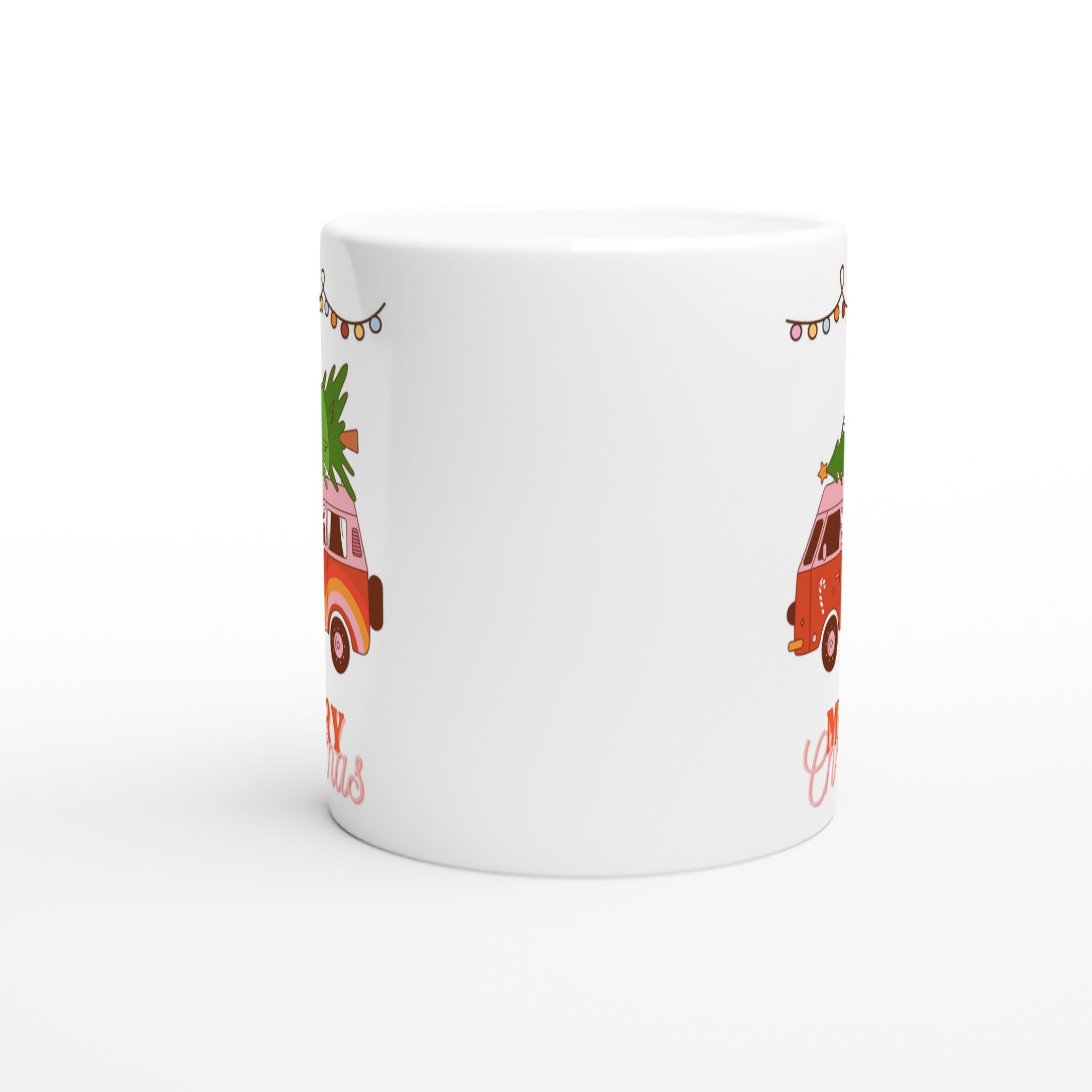 Christmas Tree On Peace Van - White 11oz Ceramic Mug Christmas Mug Christmas Globally Fulfilled