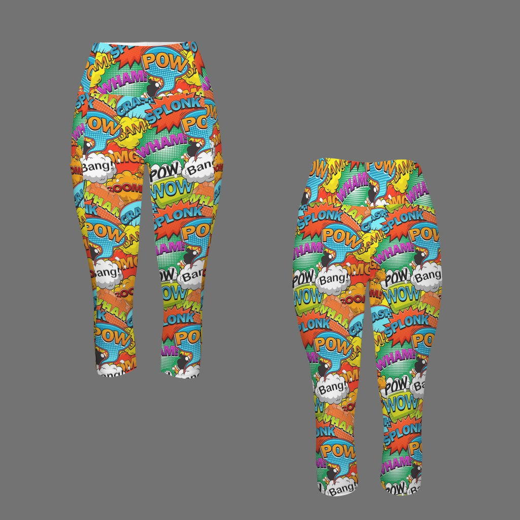 Comic Book 2 Women's High Waist Pocket Capri Yoga Leggings Women's High Waist Capri Yoga Leggings comic Printed Offshore