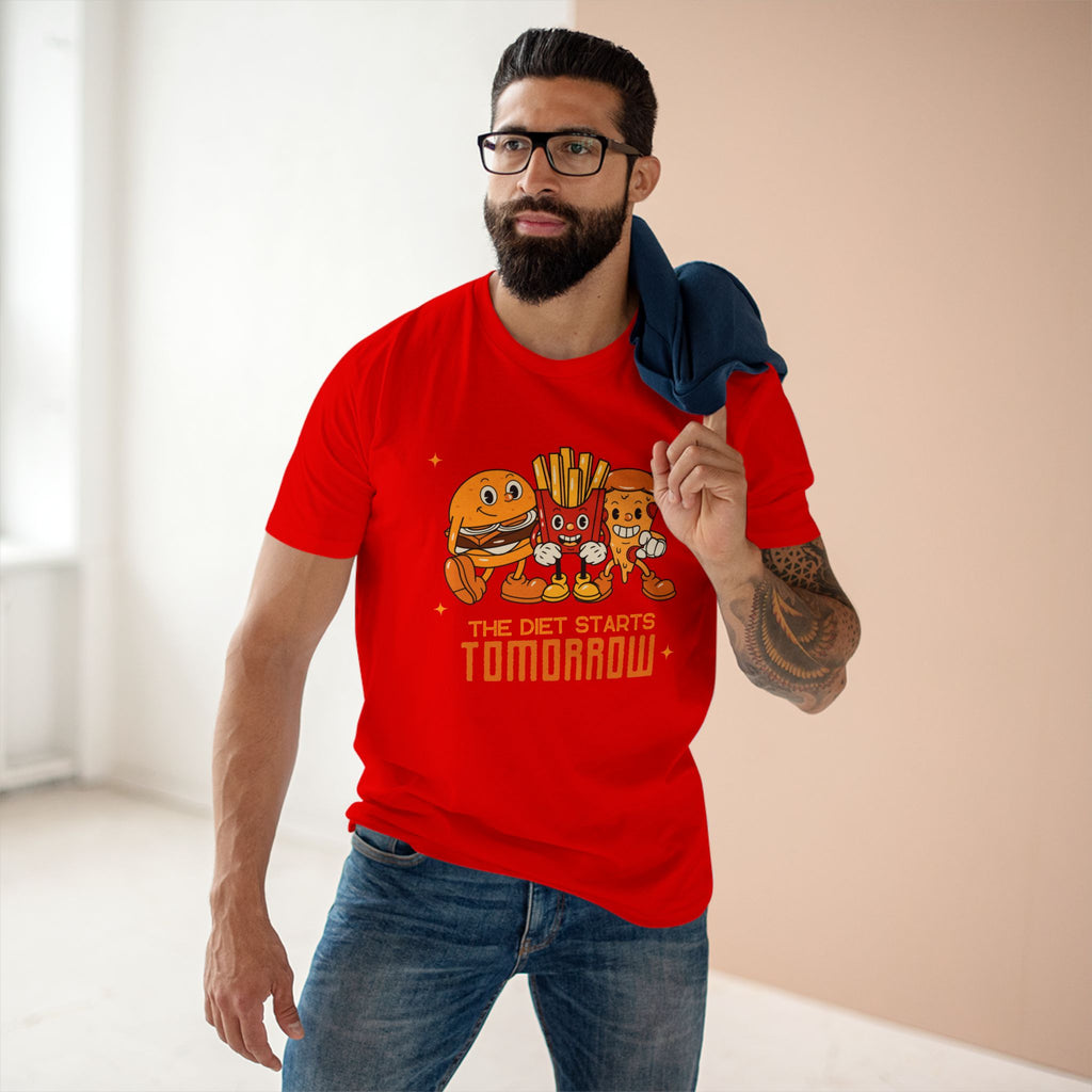 The Diet Starts Tomorrow, Hamburger, Fries, Pizza - Men's Staple Tee Red Mens Premium T-Shirt Food Funny Printed in AU and US