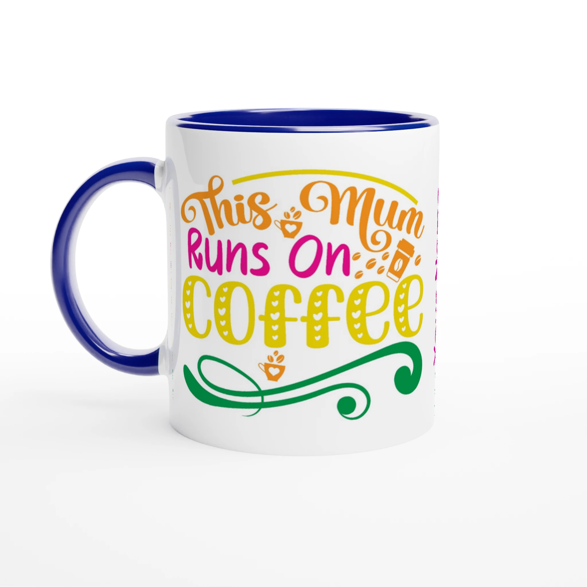 Personalised - This Mum Runs On Coffee - 11oz Ceramic Mug Ceramic Blue Personalised Mug customise Globally Fulfilled Mum personalise
