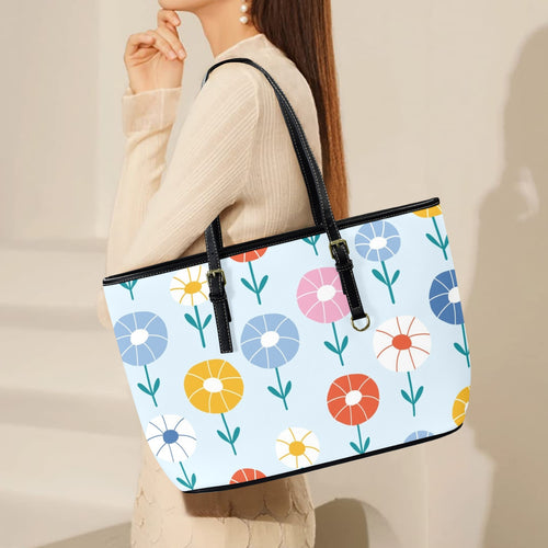 Abstract Cute Flowers PU Leather Tote Bag Large Leather Tote Bag-Large Printed Offshore