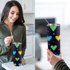 Colourful Hearts - 20oz Tall Skinny Tumbler with Lid and Straw